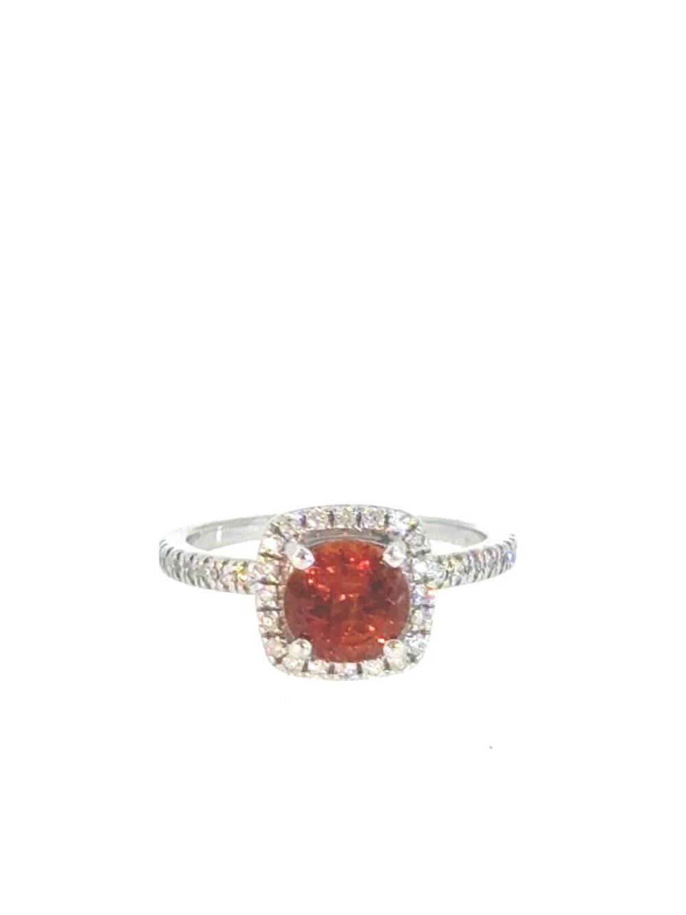 14K WG Orange Garnet & Diamond Halo Ring Sz 6.75